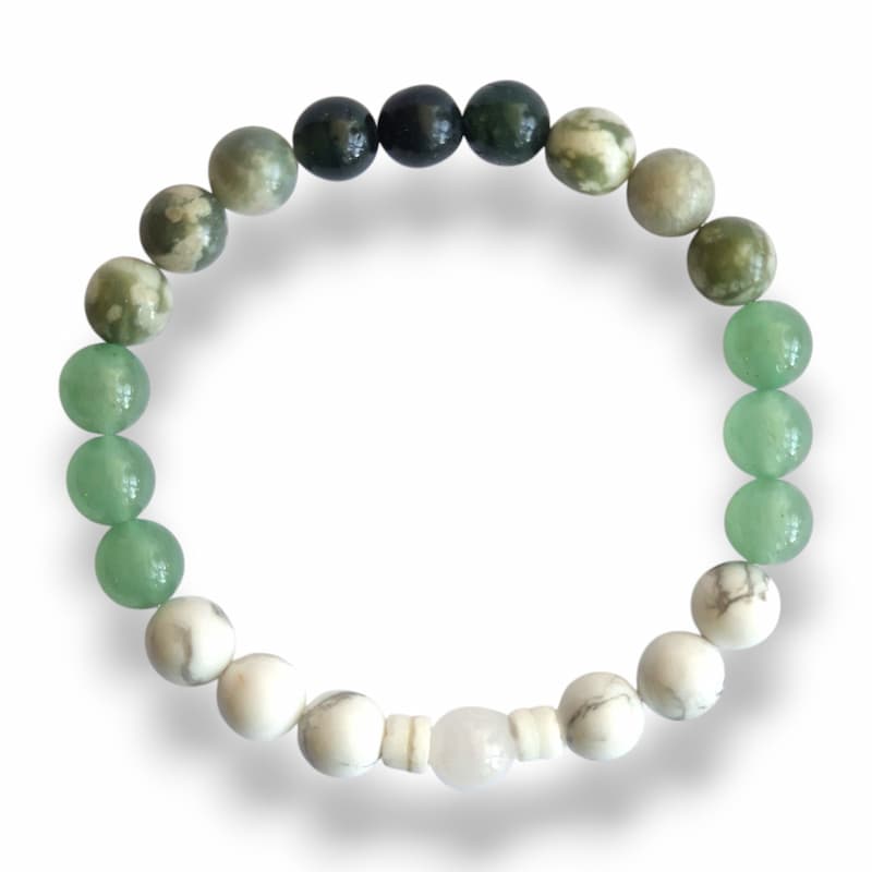 Green gemstone bracelet with White Jade, Green Aventurine, Peace Jade and Moss Agate
