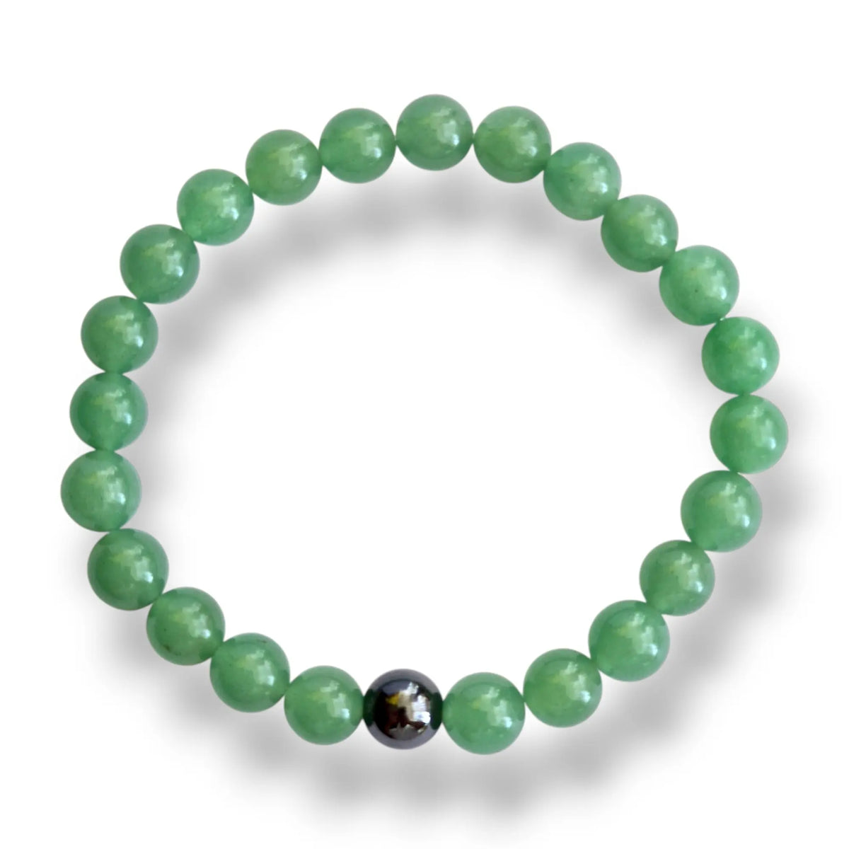 Green aventurine and hematite beaded bracelet on a stretch cord, 7.5 inch, view 2