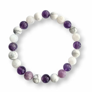 Amethyst and moonstone gemstone bracelet, soft cool tones, view 2