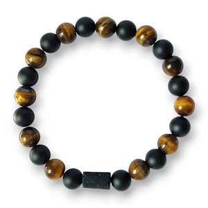 Men's tiger's eye and onyx bracelet, black tourmaline centre, view 2