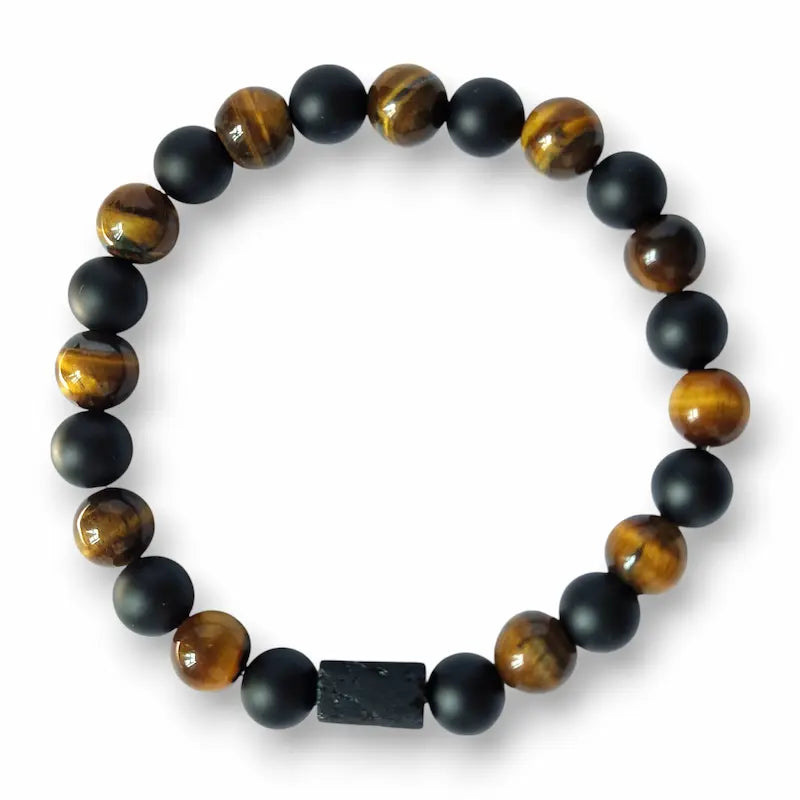 Men's tiger's eye and onyx bracelet, black tourmaline centre, view 2