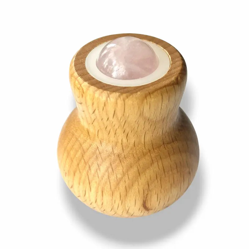Rose quartz face roller, natural stone skincare tool, view 2