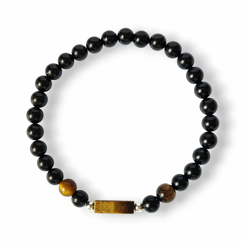 Men's black tourmaline and tiger's eye bracelet, view 2