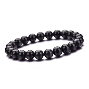 Black obsidian beaded bracelet, glossy black, view 2