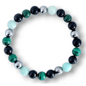 Men's dark gemstone bracelet, obsidian and hematite, view 2