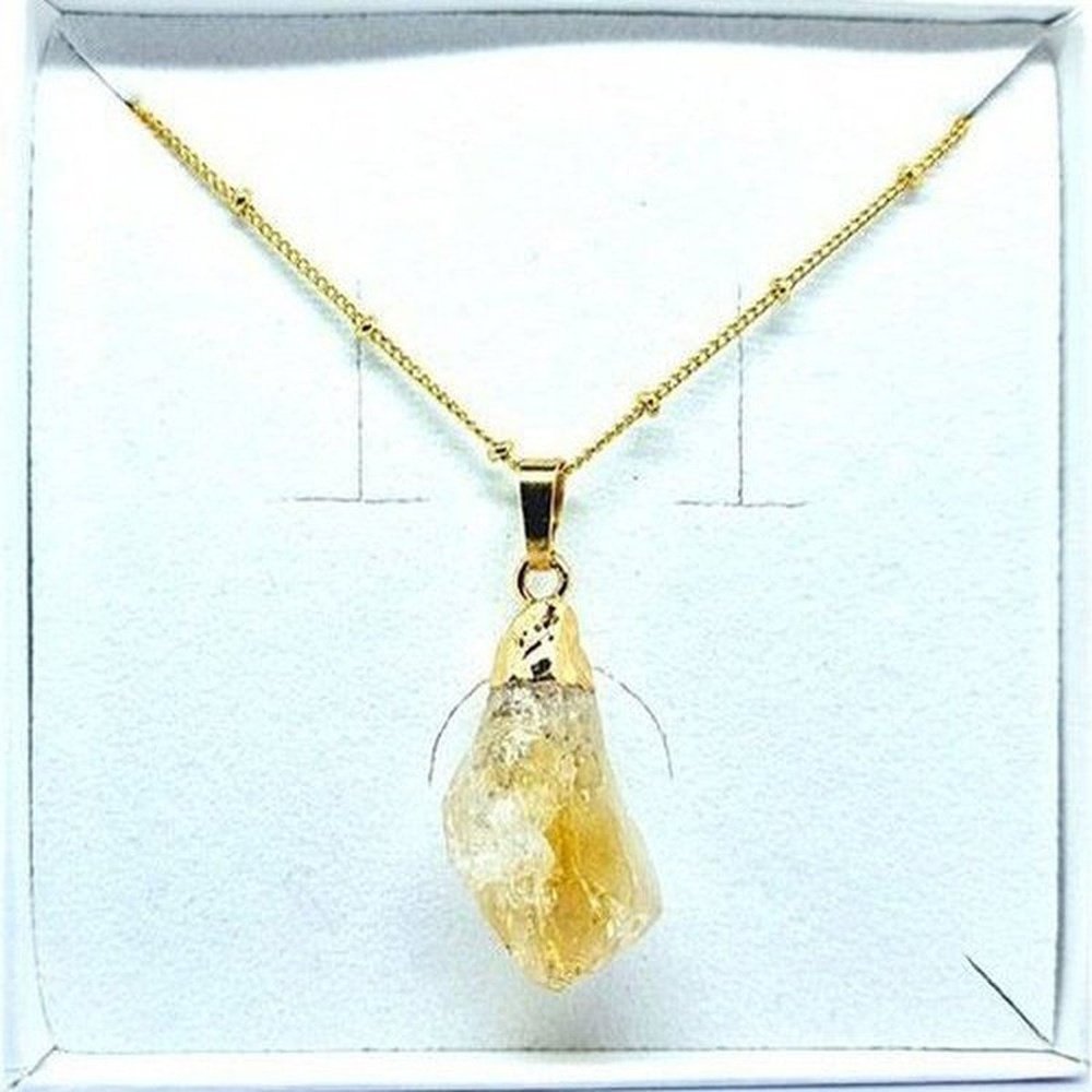 Raw citrine pendant necklace, gold-plated chain, view 3