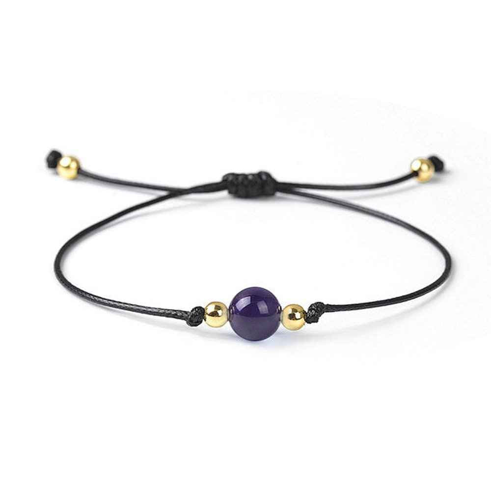 Amethyst beaded bracelet in purple natural stone on a wax cord