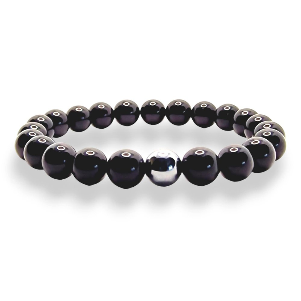 Black tourmaline beaded bracelet, glossy black 8mm natural stone beads