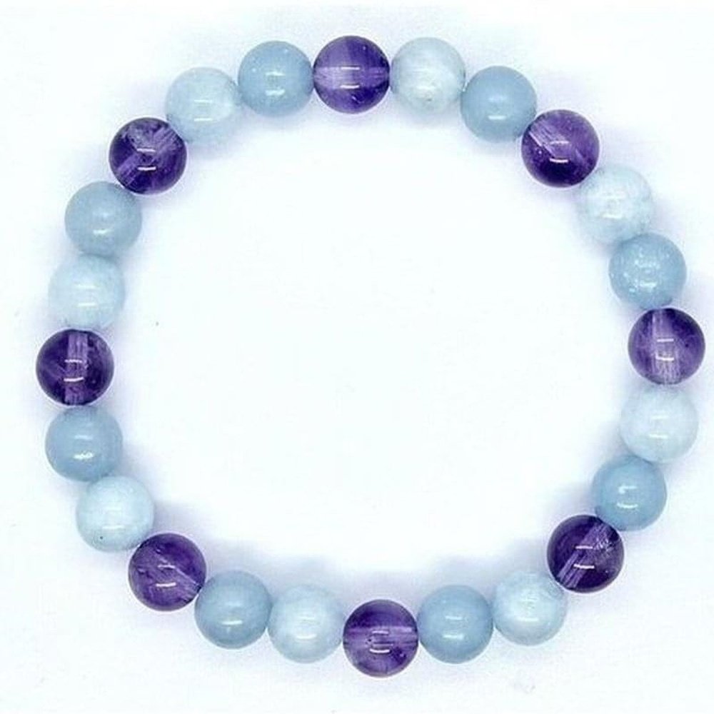 Aquamarine, amethyst and angelite beaded bracelet, soft blue and lilac, view 2