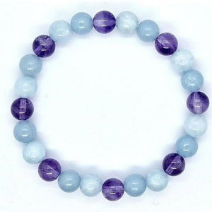 Aquamarine, amethyst and angelite beaded bracelet, soft blue and lilac, view 2