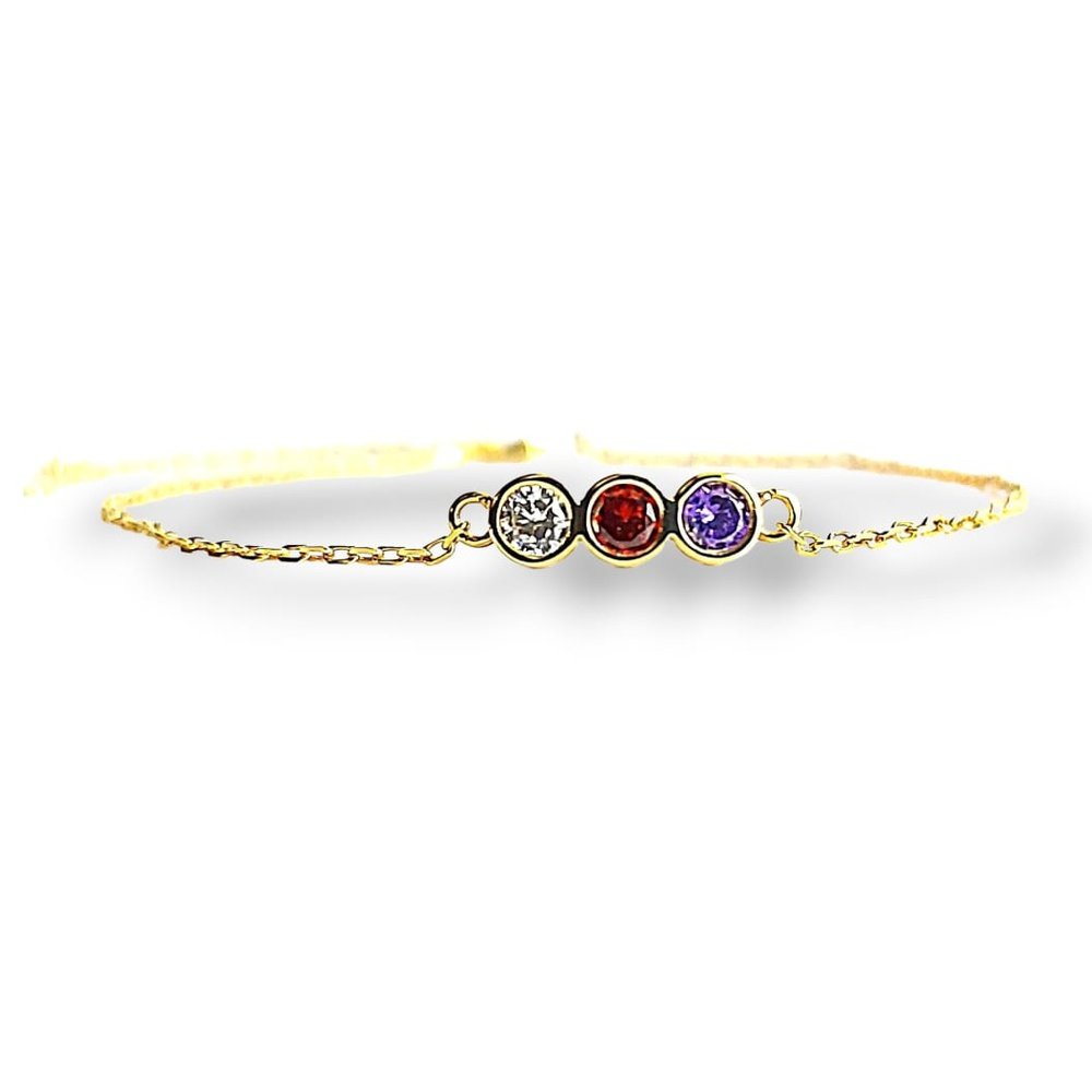 Dainty amethyst and pink tourmaline bracelet, gold-plated sterling silver, view 2