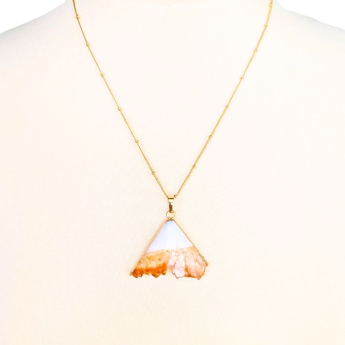 Raw citrine triangle pendant necklace, gold-plated, view 2