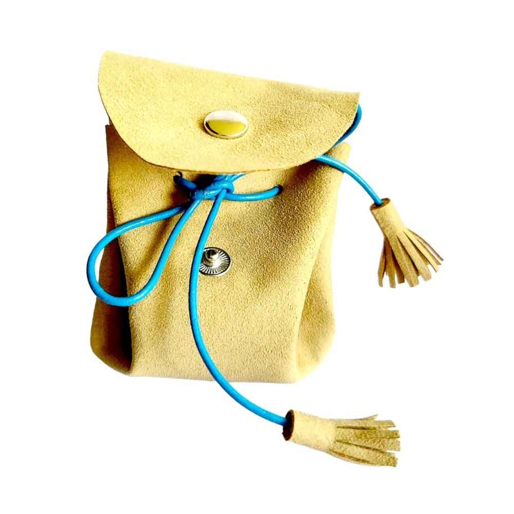 Handmade leather drawstring pouch for crystals, view 2