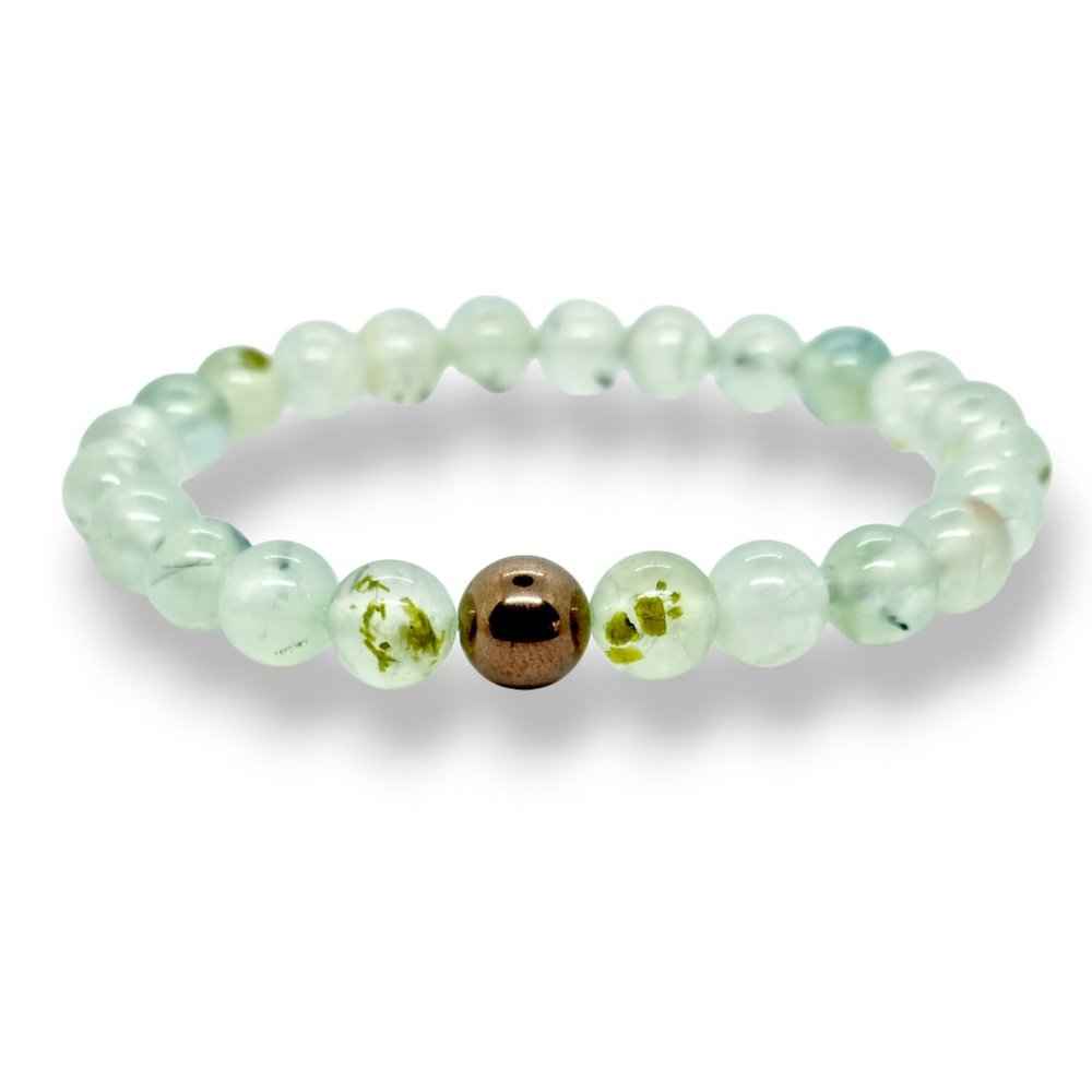 Prehnite beaded bracelet in soft pale green natural stone