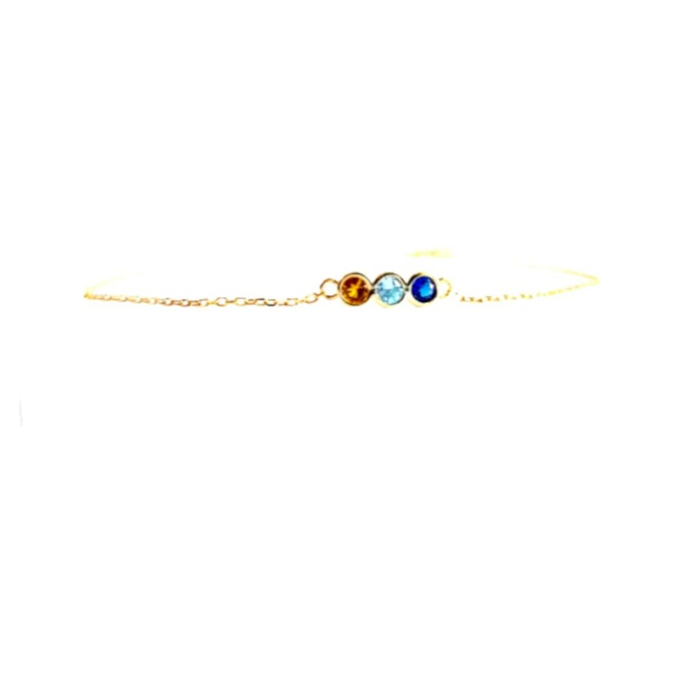 Dainty bracelet in gold-plated sterling silver with aquamarine, citrine and a lab-created sapphire accent