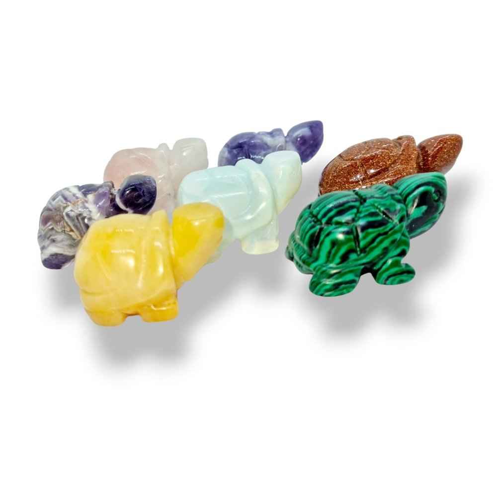 Carved crystal turtle figurine in natural stone, choice of stone