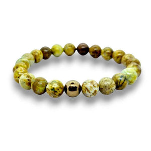 African Turquoise beaded bracelet, speckled blue-green natural stone, 8mm