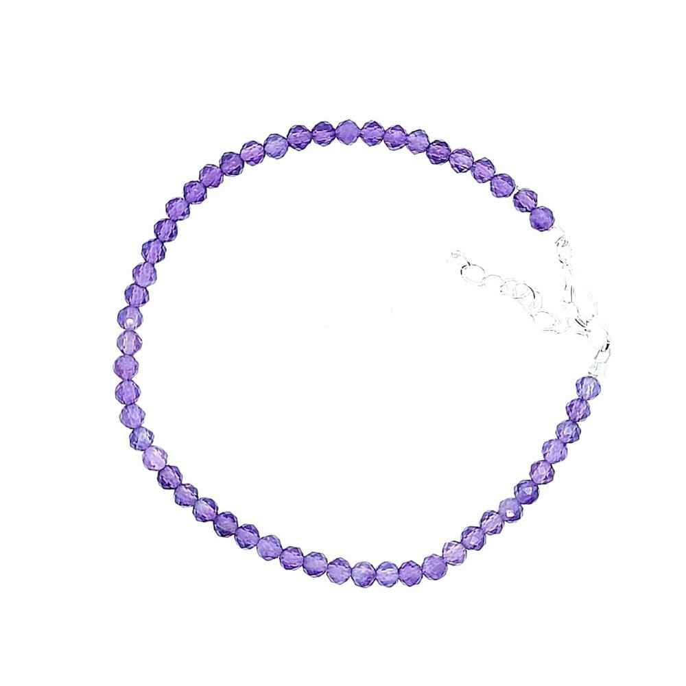 Dainty faceted amethyst bracelet on a silver chain, adjustable, 3mm beads
