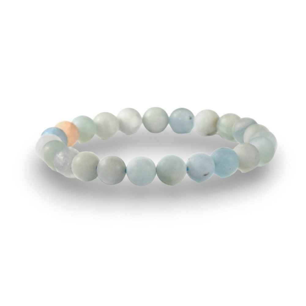 Matte Aquamarine Beaded Bracelet, soft sea-blue 8mm natural stone beads on a stretch cord
