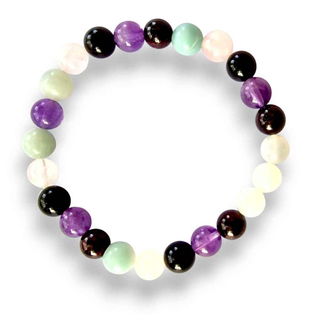 Moonstone and rose quartz gemstone bracelet, soft tonal mix, view 2