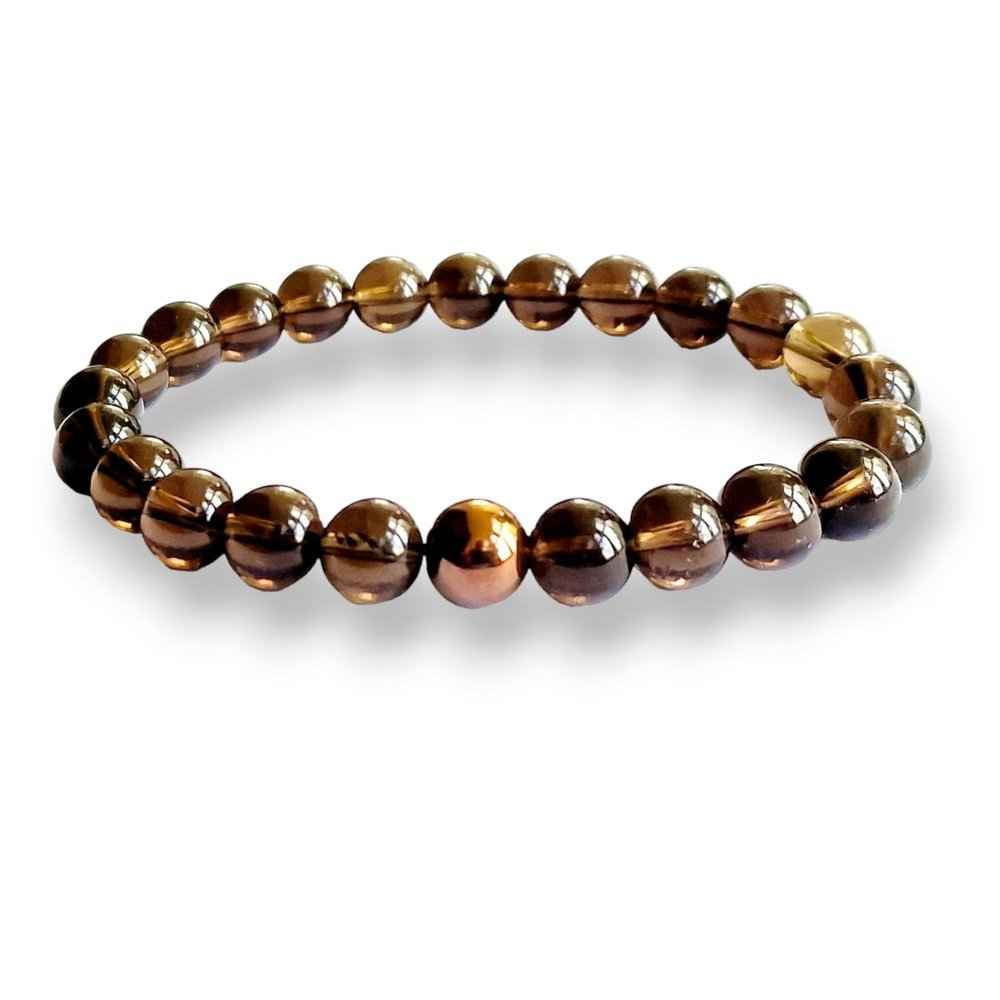 Smoky quartz beaded bracelet in smoky brown natural stone