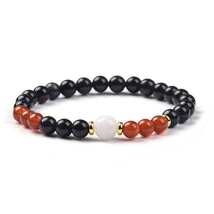 Black obsidian and carnelian beaded bracelet in black and orange, 6mm