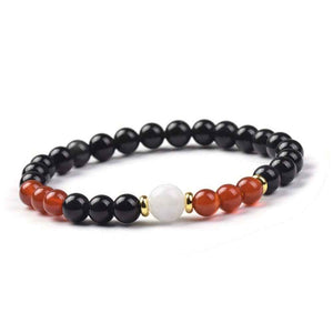Black obsidian and carnelian beaded bracelet, black and orange, view 2