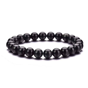 Black obsidian beaded bracelet, glossy black 8mm natural stone beads