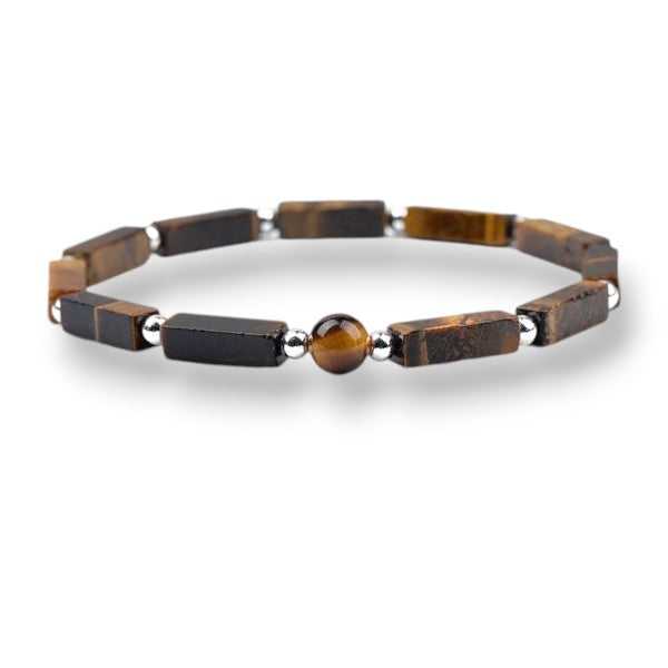 Tiger's eye beaded bracelet with rectangular 12mm natural stone beads