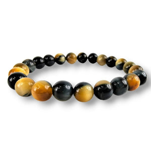 Blue Gold Tiger's Eye beaded bracelet, midnight and gold, view 2