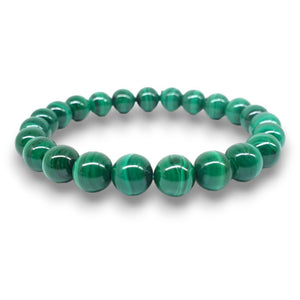 Malachite beaded bracelet, bold green 8mm natural stone beads on a stretch cord