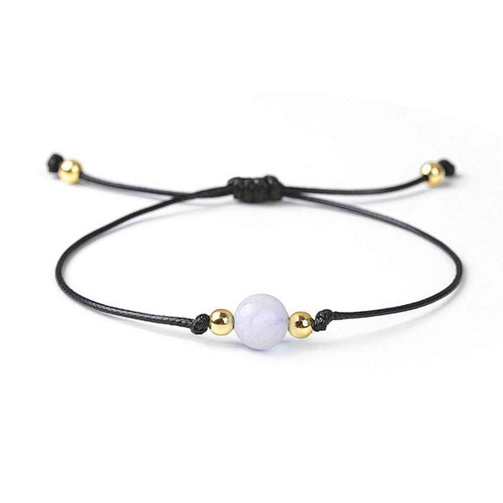 Moonstone beaded bracelet with white sheen on a wax cord