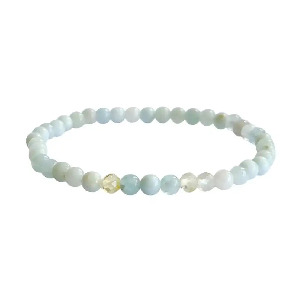 Aquamarine and citrine beaded bracelet in blue and gold, 4mm
