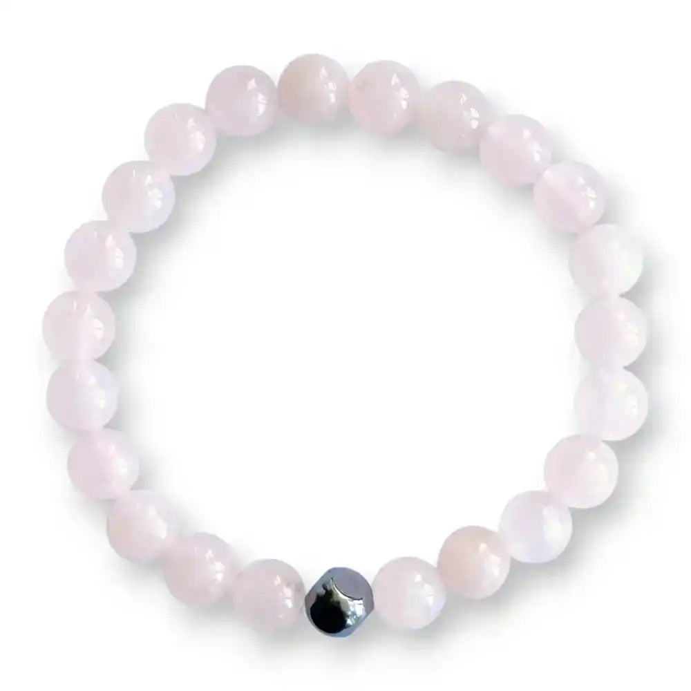 Rose quartz and hematite beaded bracelet, view 2