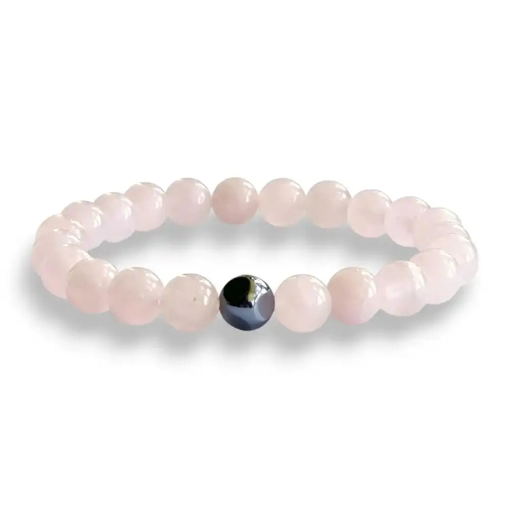 Rose quartz and hematite beaded bracelet, 8mm natural stone beads