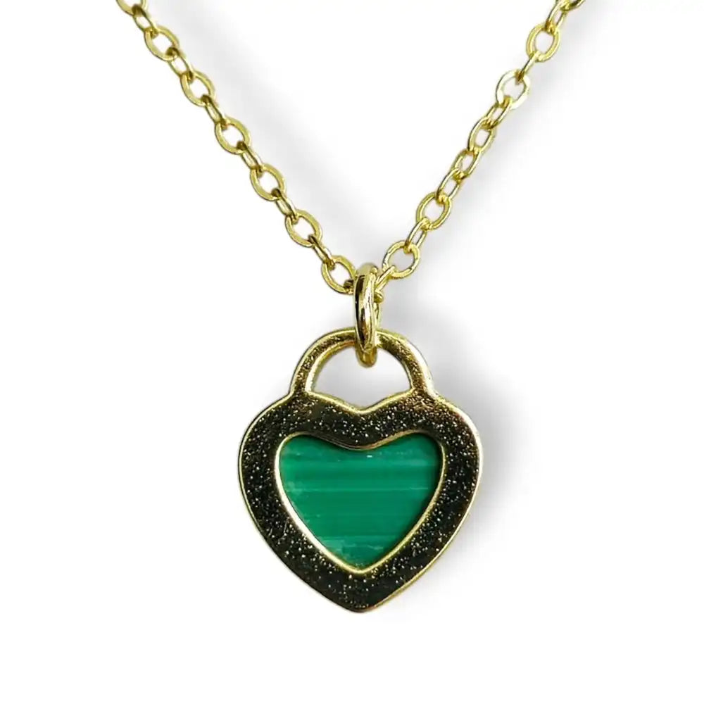 Malachite heart pendant necklace, gold-plated chain, view 3