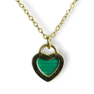 Malachite heart pendant necklace, gold-plated chain, view 3