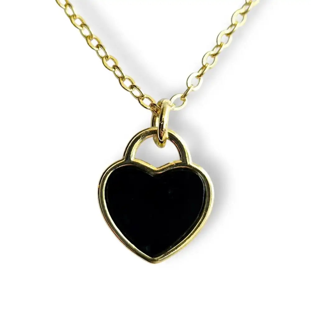 Black onyx heart pendant necklace, gold-plated chain, view 2