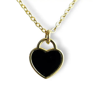 Black onyx heart pendant necklace, gold-plated chain, view 2