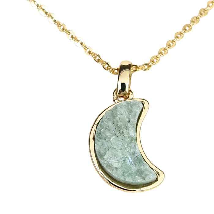 Crescent moon druzy agate pendant necklace on a gold-plated chain