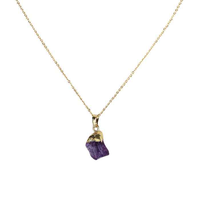 Raw amethyst pendant necklace on a gold or silver chain