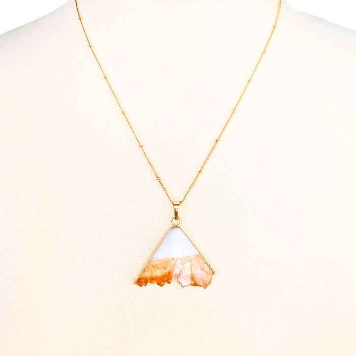 Raw citrine triangle pendant necklace, gold-plated, 18 inch