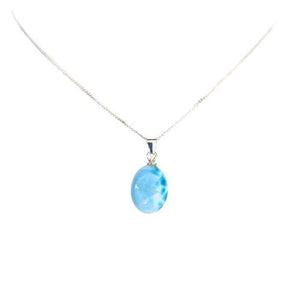 Oval larimar pendant necklace, sterling silver, view 2