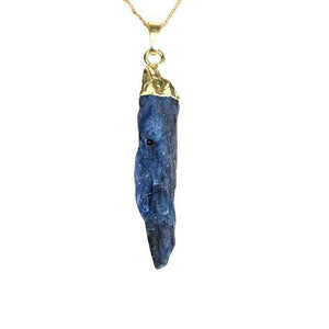 Raw blue kyanite pendant necklace, gold-plated chain, view 3
