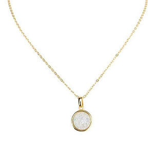 White druzy agate pendant necklace on a gold-plated chain, 16 inch
