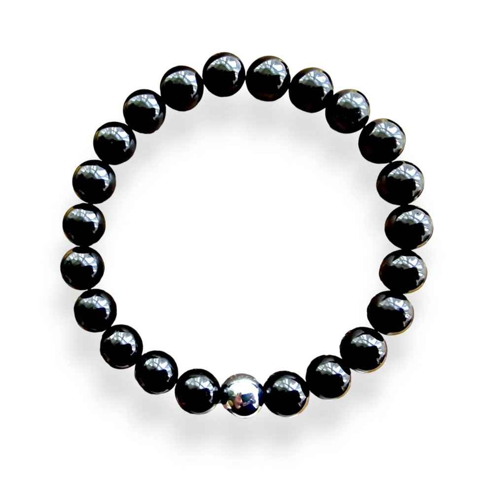 Black tourmaline beaded bracelet, glossy black, view 2