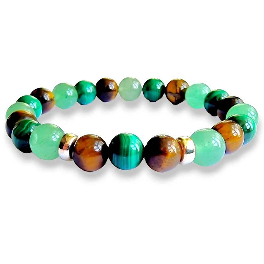 Malachite and Green Aventurine gemstone bracelet in green and gold tones