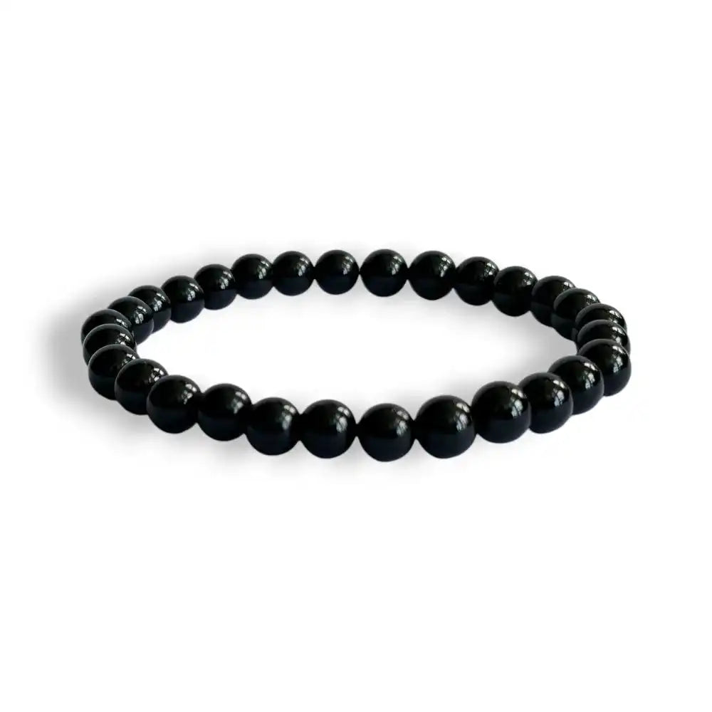 Black tourmaline beaded bracelet, glossy black 6mm natural stone beads
