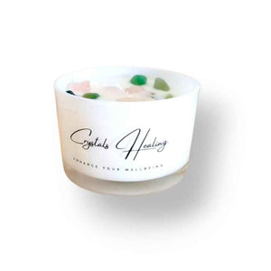 Cedarwood and citrus soy wax candle with a natural crystal, hand-poured