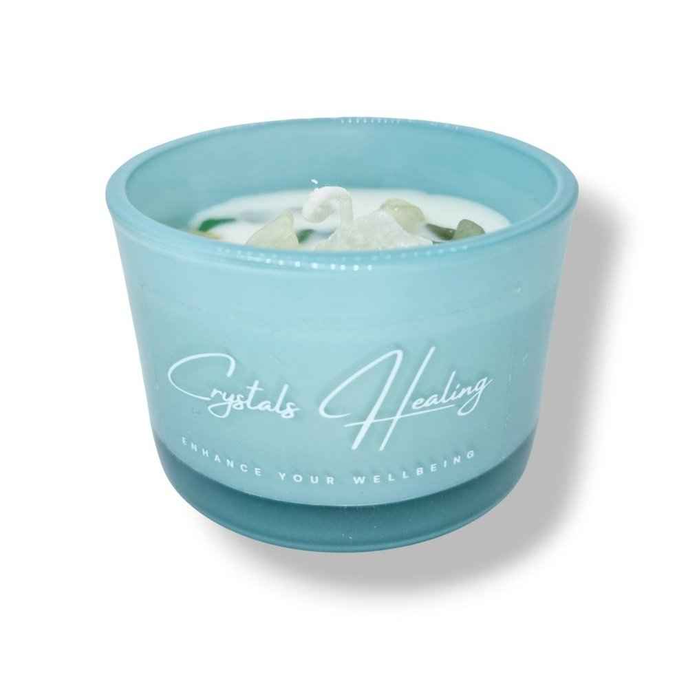 Lavender and rose soy wax candle with a natural crystal, hand-poured
